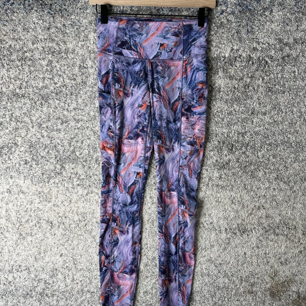 Lululemon Pants Womens 4 Purple Abstract‎ Print High Rise Pocket Leggings Yoga